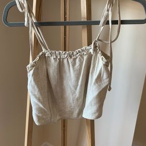 Tan linen cropped tank